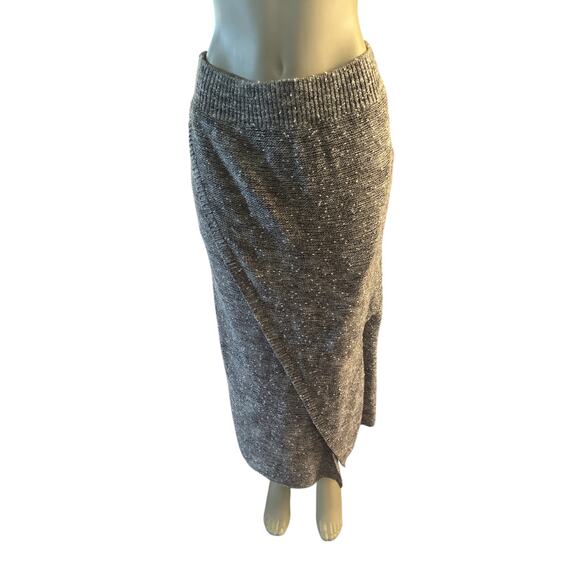Women L Anthropologie MOTH Sweater Knit Long Midi Faux Wrap Skirt Boucle Oatmeal - Picture 2 of 6